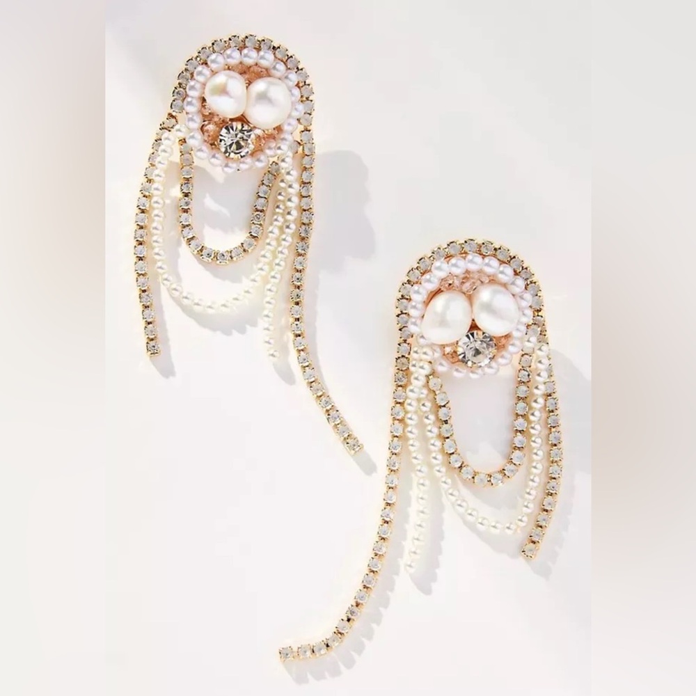 Sunset Beaded Looped Drop Earrings Pearl *14K Gold Plated